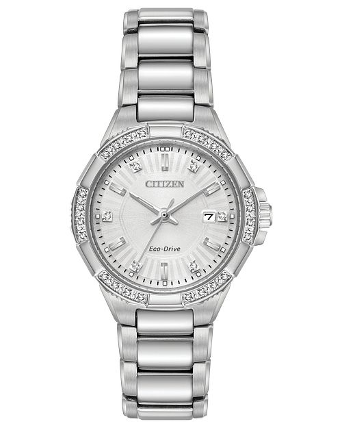 Riva - Ladies Eco-Drive EW2460-56A Silver Dial Diamond Watch | CITIZEN