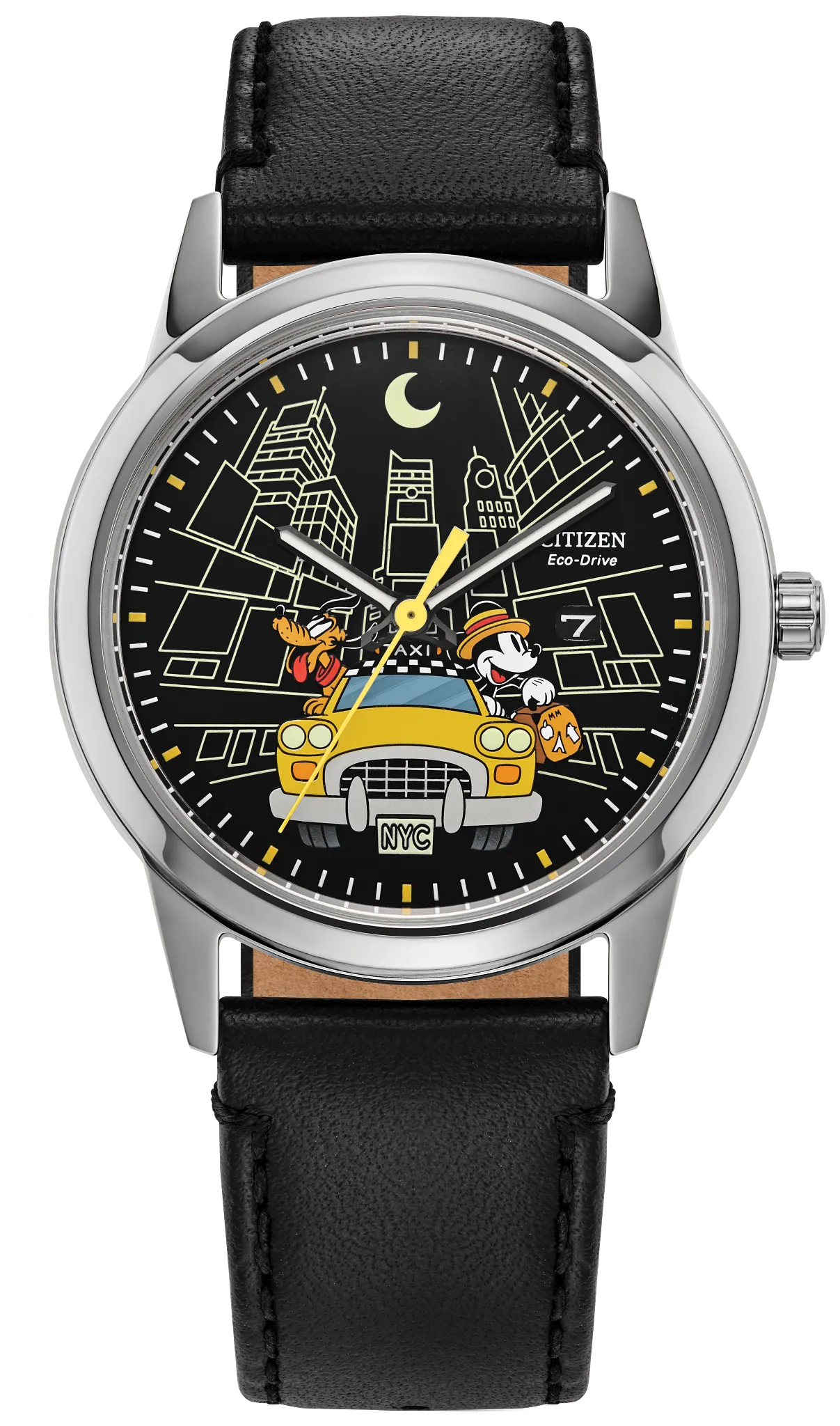au maison Mickey Mouse & Pluto Take NYC Black Dial Leather Strap AW1860-01W