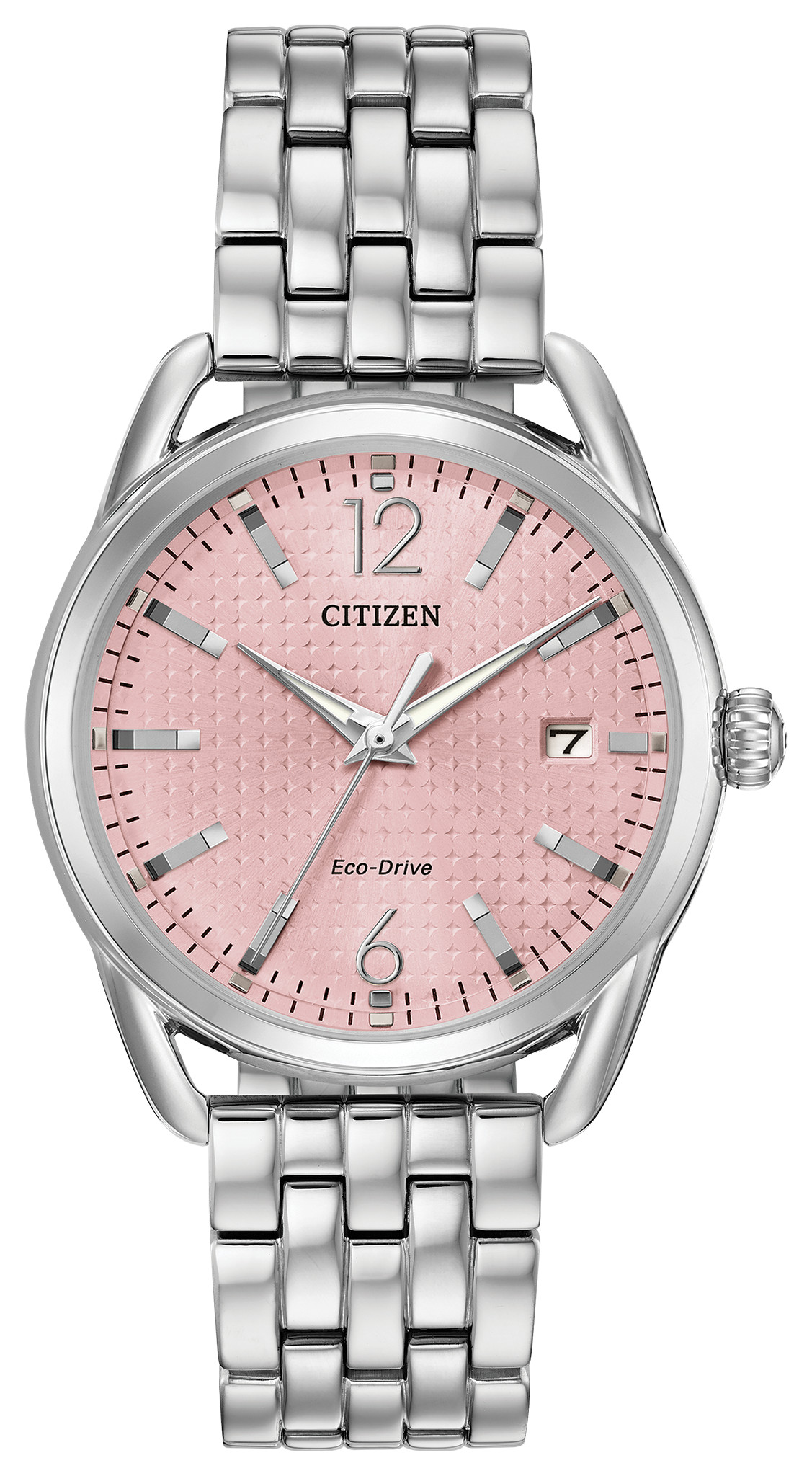 citizen eco drive pink face watch with diamonds