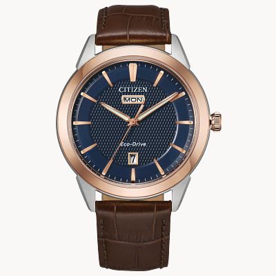 Rolan Navy Dial Leather Strap AW0096 06L CITIZEN