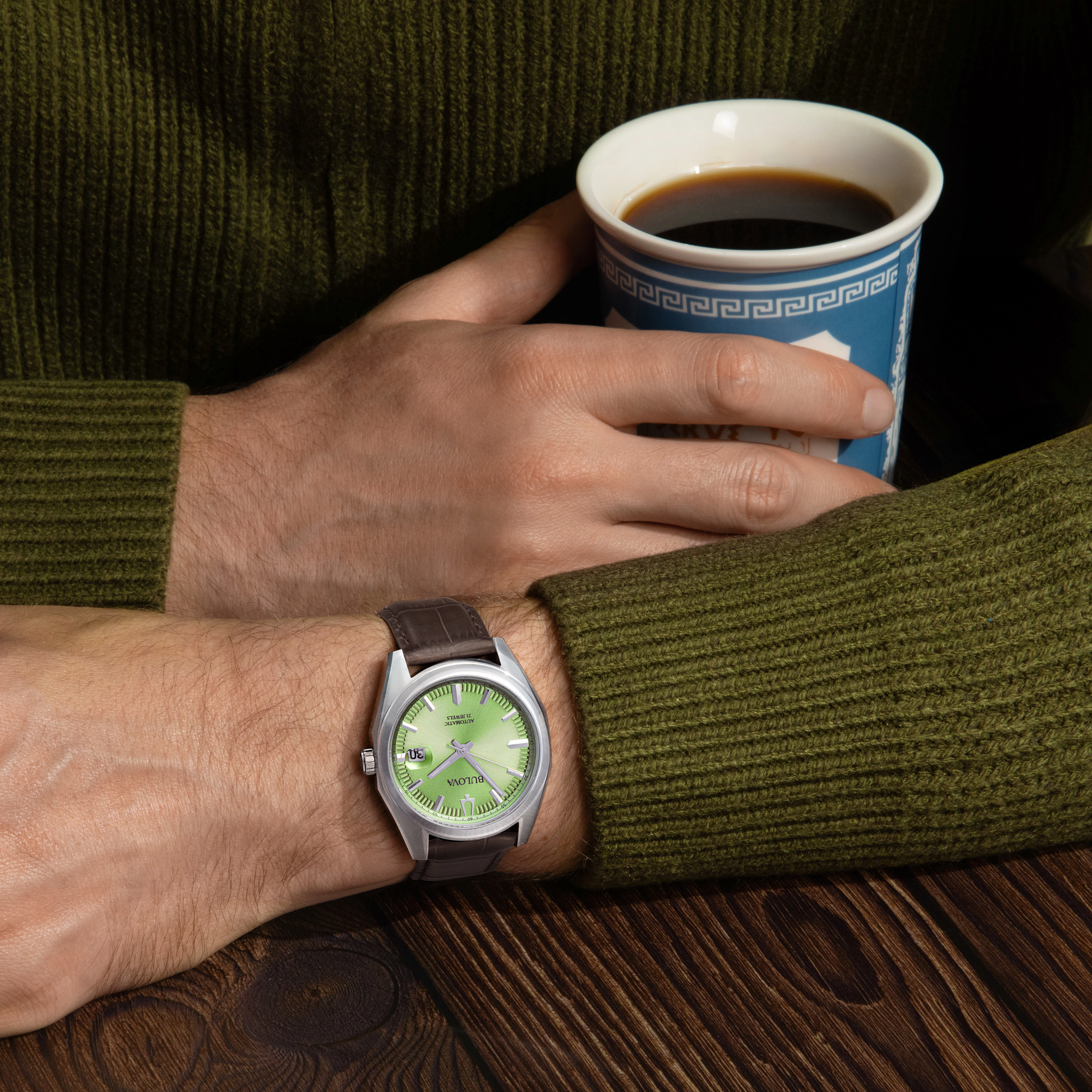 Green Dial Leather Strap Surveyor 96B427 | Bulova