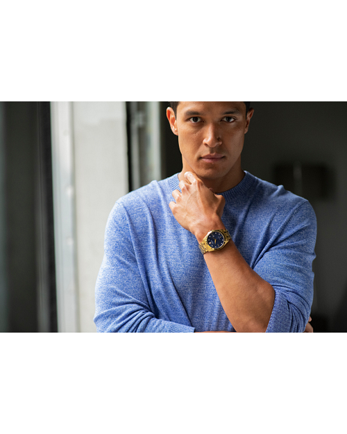 Navy blue sales and gold watch