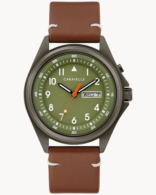 Green Dial Leather Strap Classic 45C119 Bulova