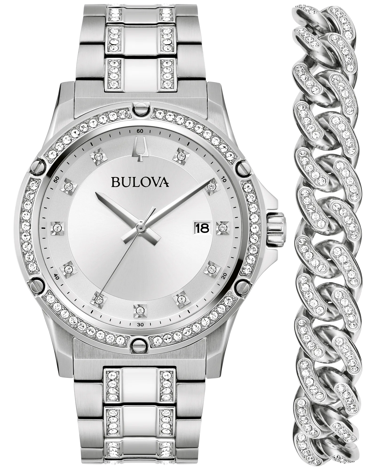 Bulova Silver-Tone Dial Stainless Steel Bracelet Crystal 96K114 — Silver-Tone
