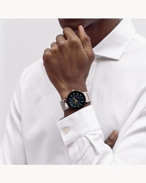 Bulova Futuro Men s Gold Tone Blue Dial Stainless Steel Watch Bulova