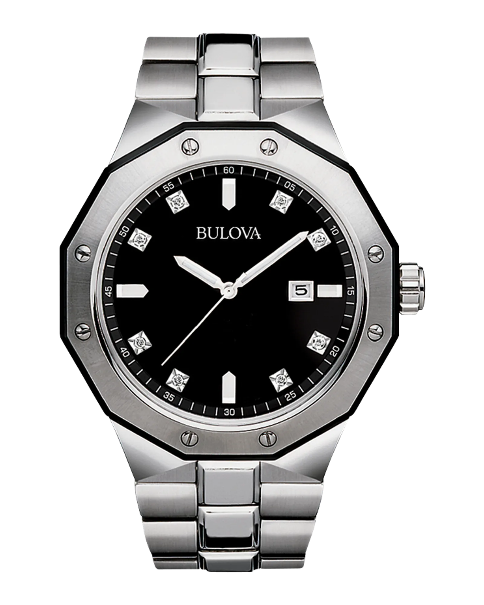 Bulova Men's Stainless Steel Black Diamond Dial Quartz Classic Watch
