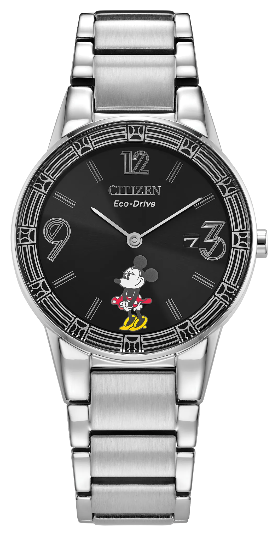 Lクリンminnie Minnie Mouse Black Dial Stainless Steel Bracelet 