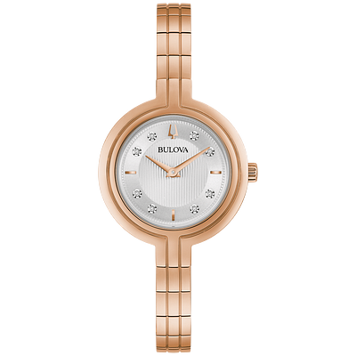 Bulova Rhapsody Women s White Dial Rose Gold Diamond Watch Bulova