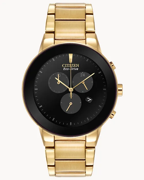 Axiom - Men's Eco-Drive AT2242-55E Gold Steel Black Dial Watch Axiom - Men's Eco-Drive AT2242-55E Gold Steel Black Dial Watch