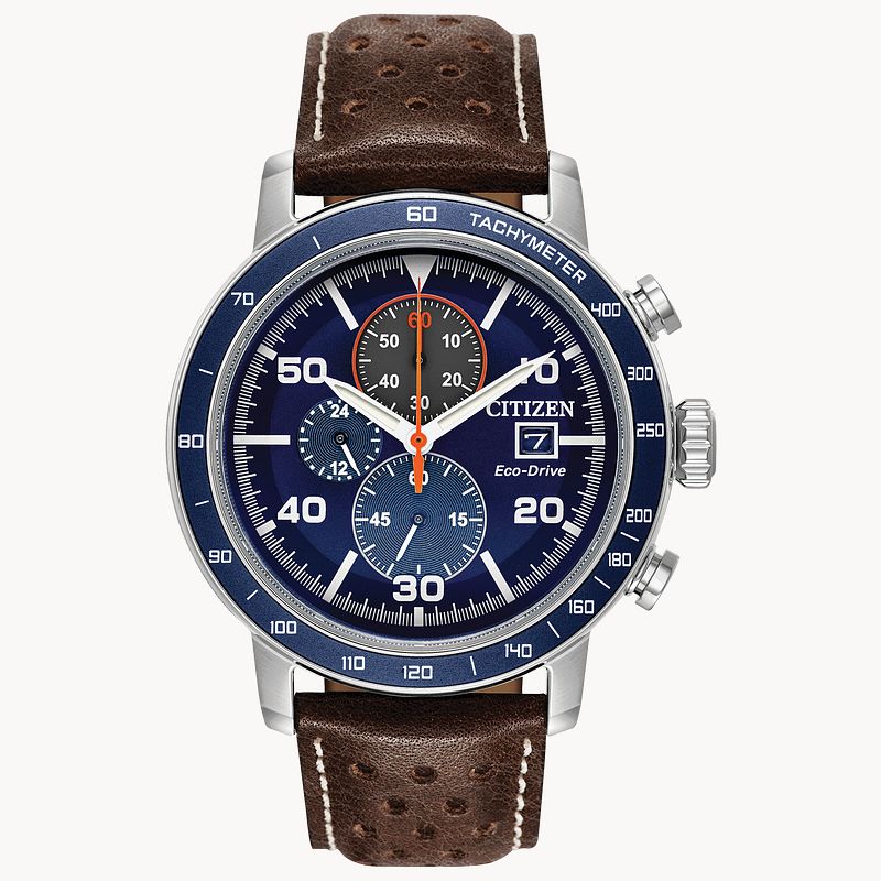 Brycen Men s Eco Drive CA0648 09L Blue Face Orange Watch CITIZEN