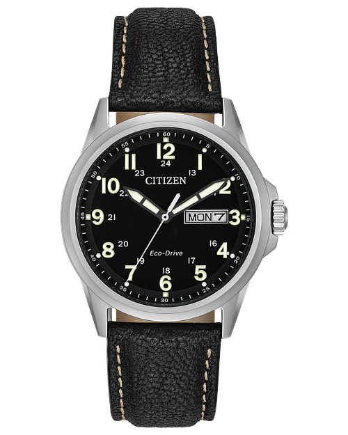 Chandler Black Dial Leather Strap AW0040 01E CITIZEN