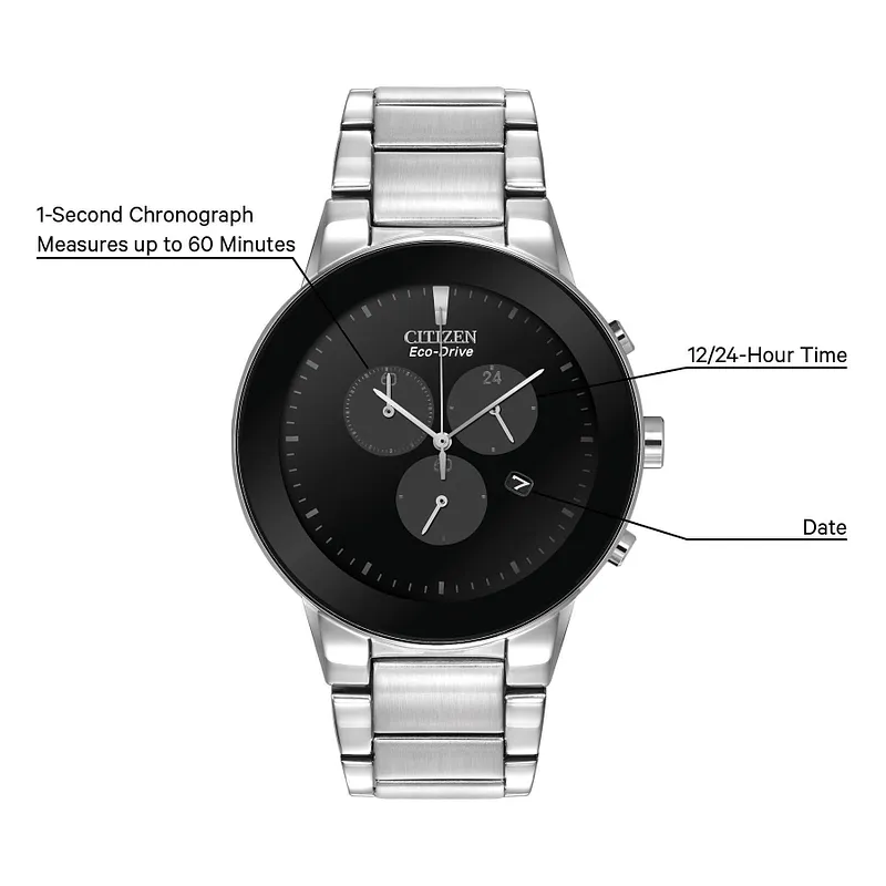 Axiom - Men's Eco-Drive Silver Chronograph Date Watch | CITIZEN Axiom - Men's Eco-Drive Silver Chronograph Date Watch | CITIZEN