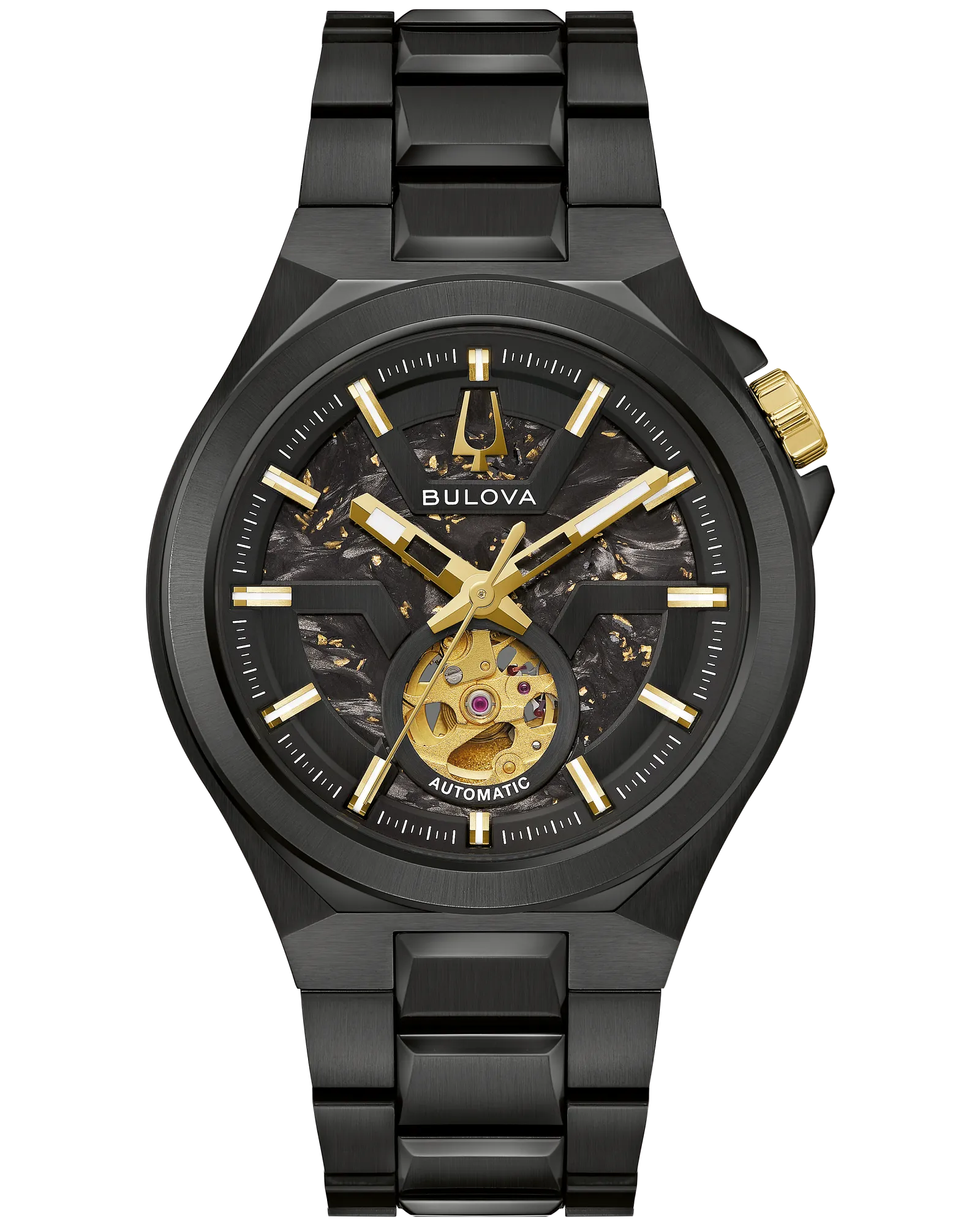 Bulova Black Dial Stainless Steel Bracelet Maquina 98A340 — Black