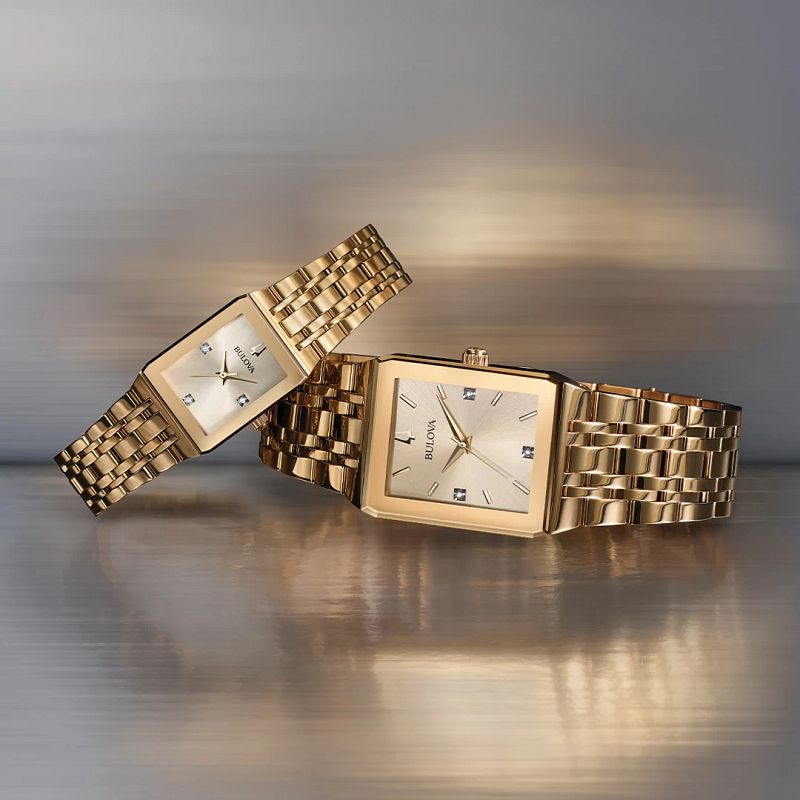 Bulova Quadra Women s Gold Champagne Dial Diamond Watch Bulova