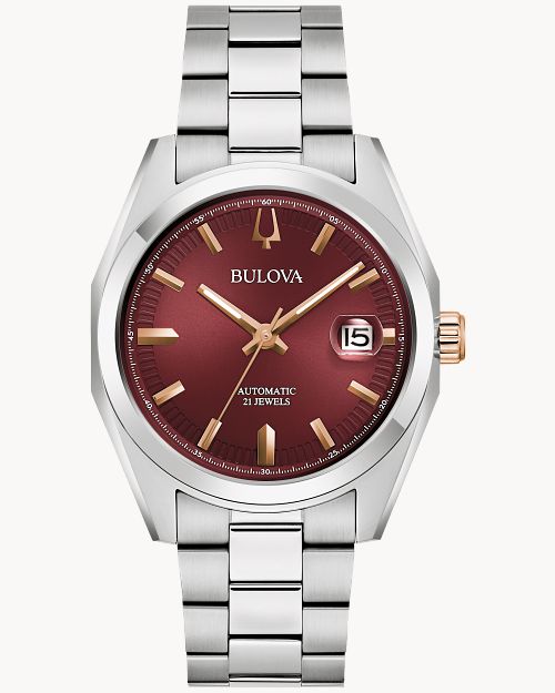 Burgundy Dial Stainless Steel Bracelet Surveyor 98B422 Bulova