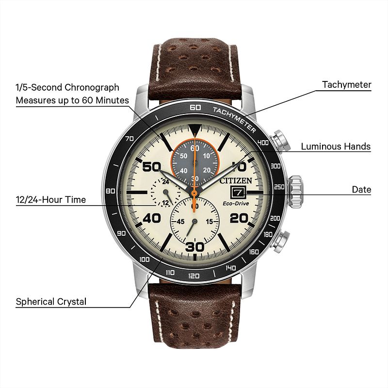 Brycen Men s Eco Drive CA0649 06X Leather Strap Watch CITIZEN