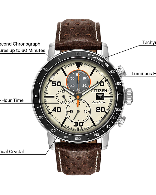 Brycen - Men's Eco-Drive CA0649-06X Leather Strap Watch Brycen - Men's Eco-Drive CA0649-06X Leather Strap Watch