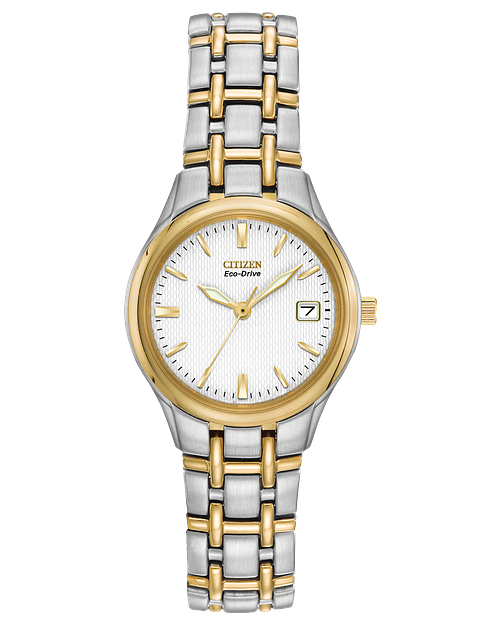 Corso Ladies Eco Drive Two Tone White Dial Date Watch CITIZEN