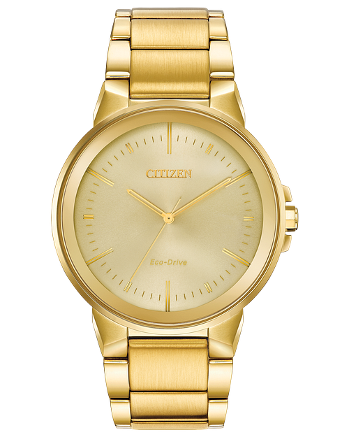 Axiom Men s Eco Drive Gold Tone Champagne Dial Watch CITIZEN