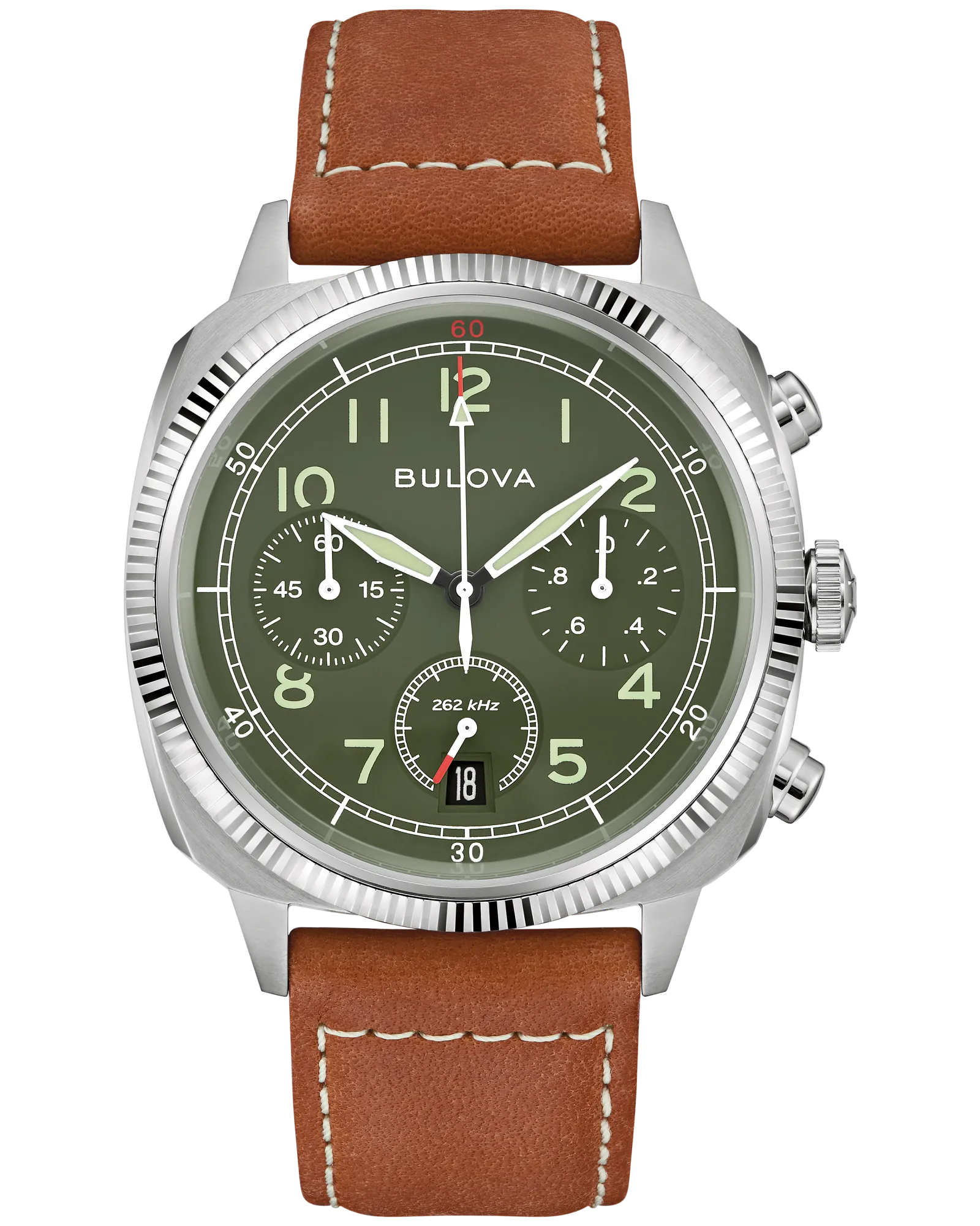 Bulova Green Dial Leather Strap Military 96B482 — Green