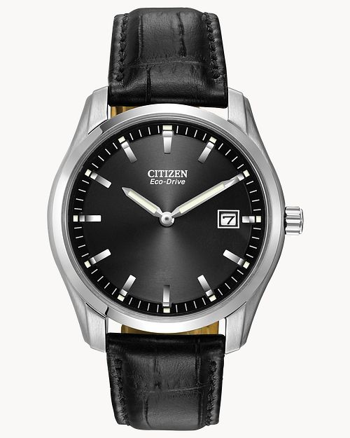 Citizen black leather watch best sale