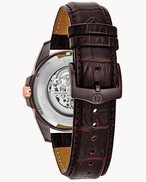 Bulova rose top gold skeleton watch