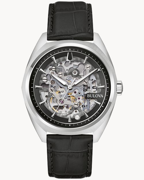 Black Dial Leather Bracelet Surveyor 96A310 Bulova