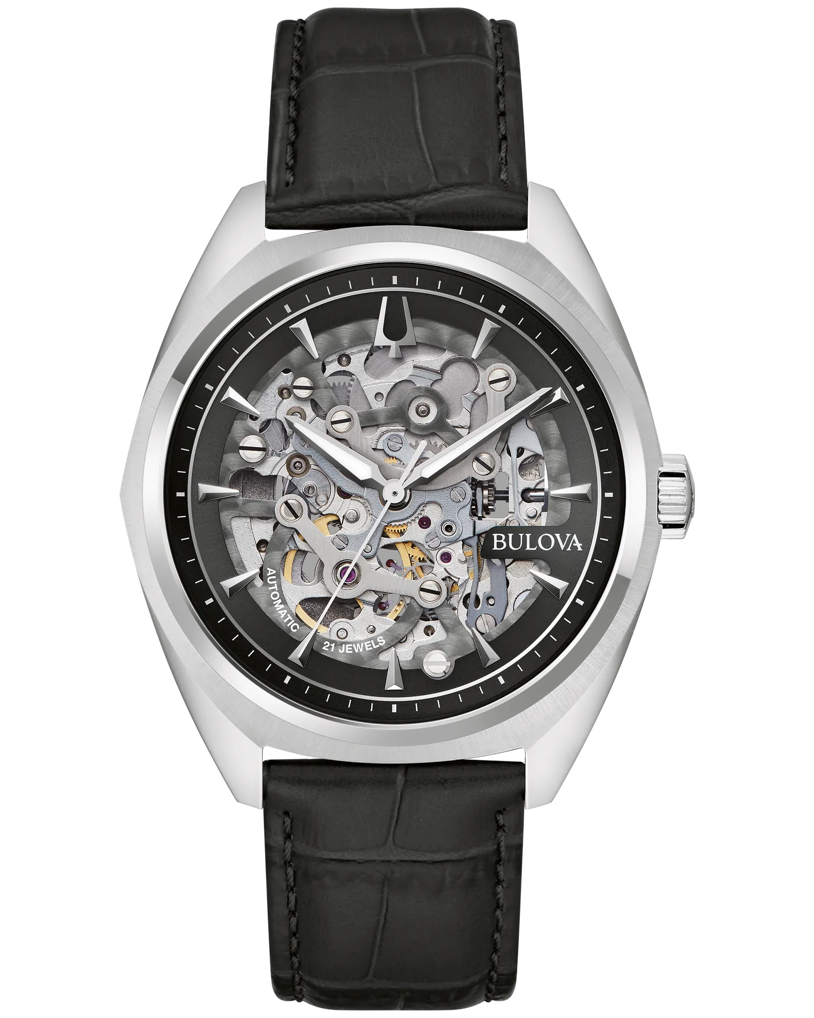 Bulova Black Dial Leather Bracelet Surveyor 96A310 — Black