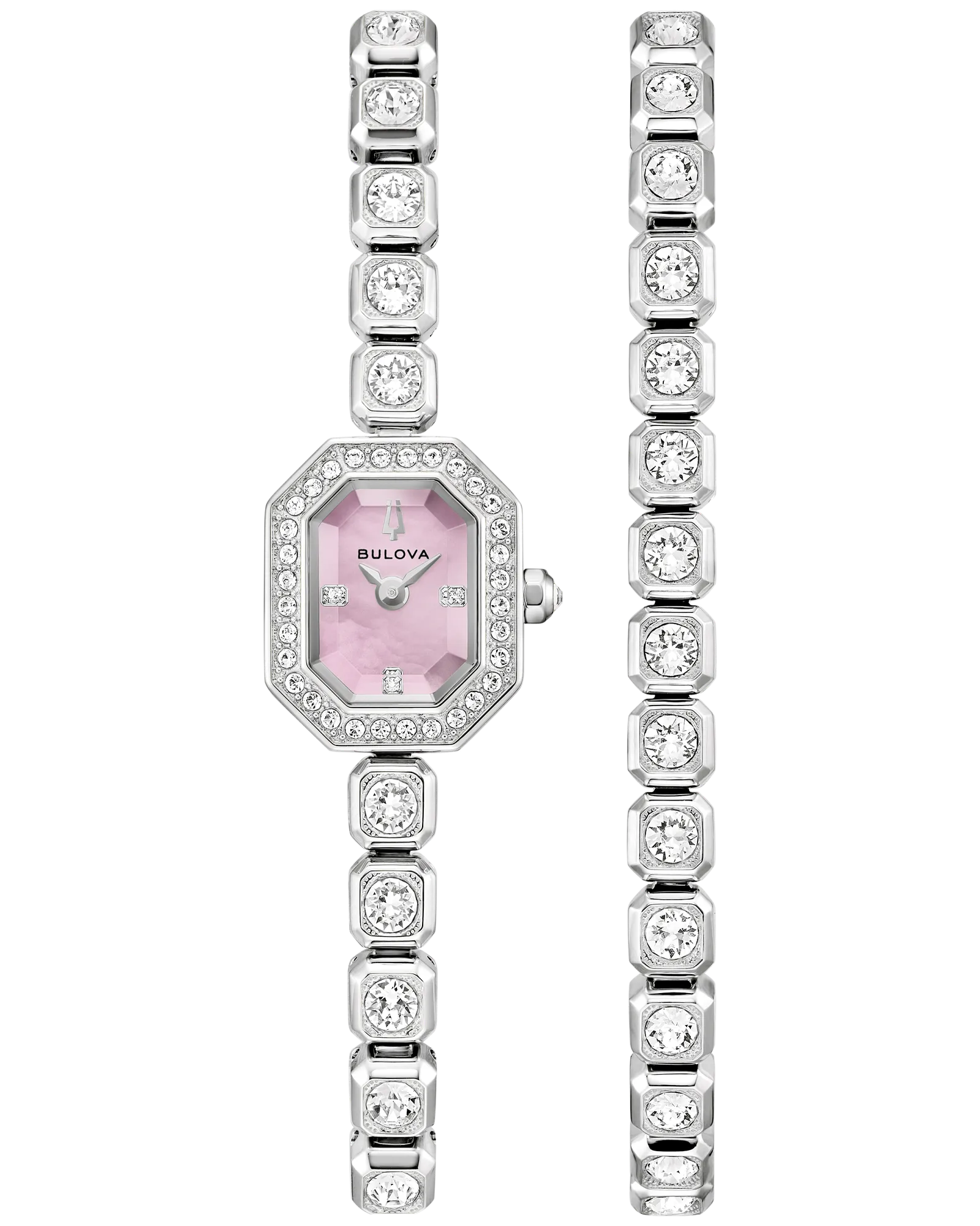 Bulova Pink Dial Stainless Steel Bracelet Crystal Set 96X168 — Pink