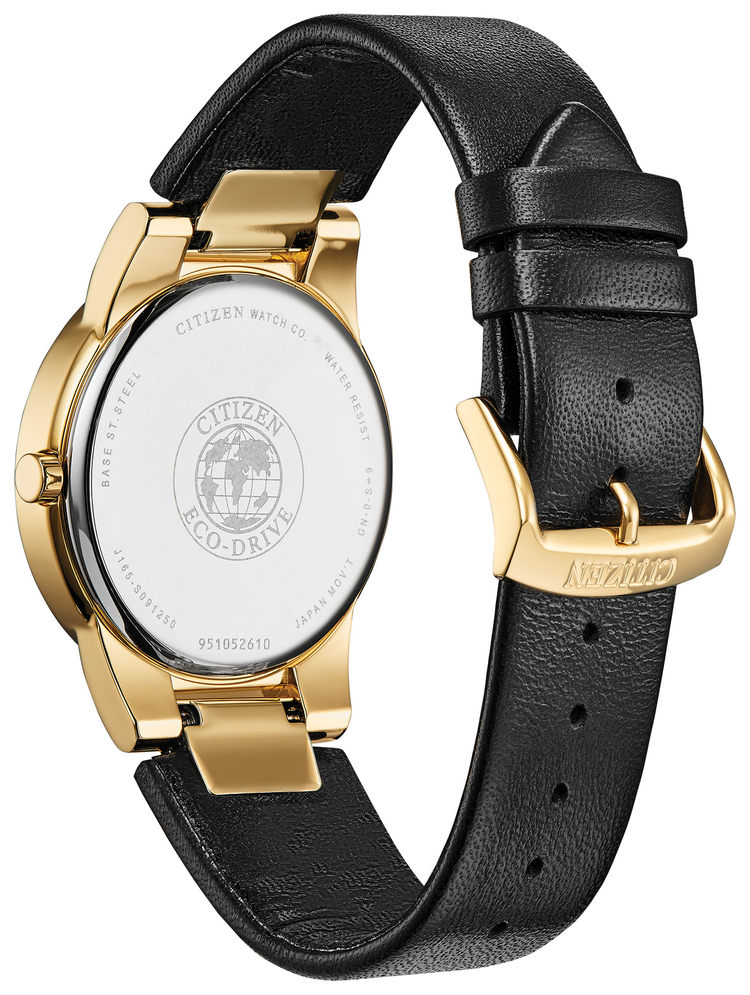 gold watch with black leather band