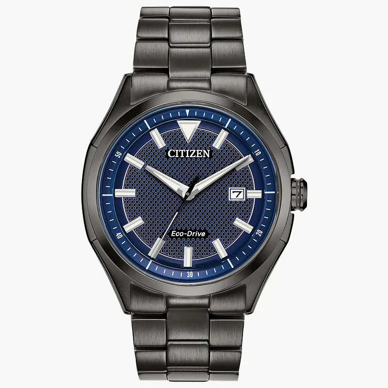 Citizen WDR Eco Drive Black Blue Dial Stainless Steel Watch CITIZEN