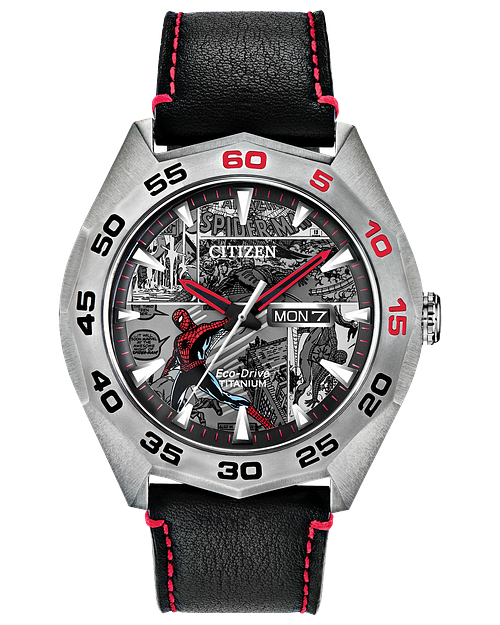 Spider Man Gray Dial Leather Strap AW0061 01W CITIZEN