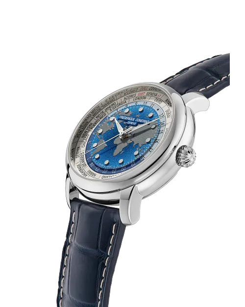 Three-quarter angled view of 2026 FC-719 blue Worldtimer