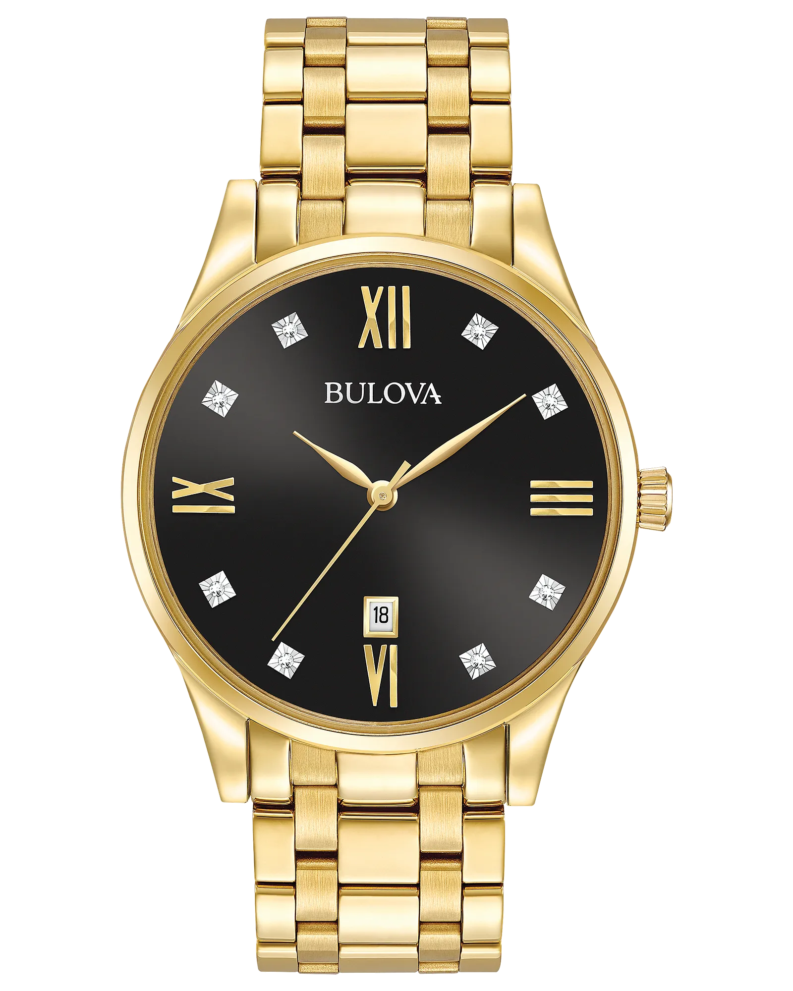 Bulova Surveyor Men's Gold Black Diamond Dial Classic Watch