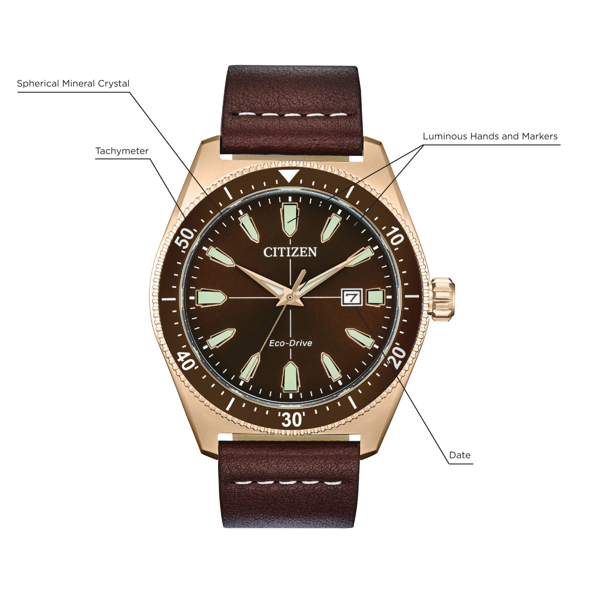 Citizen Vintage Brycen Sport Eco-Drive Brown Dial Rose Gold Watch | CITIZEN