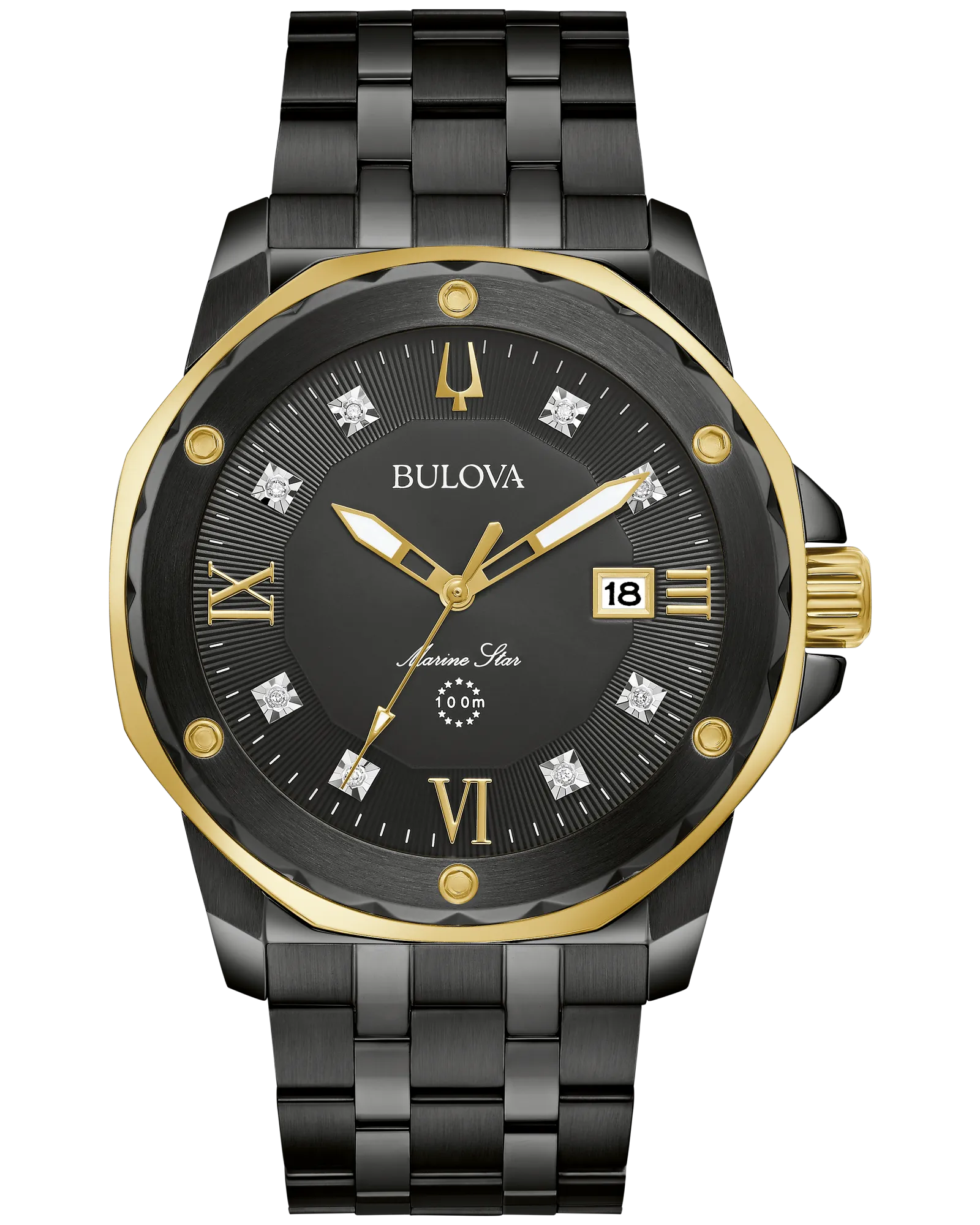 Bulova Black Dial Stainless Steel Bracelet Marine Star 98D176 — Black