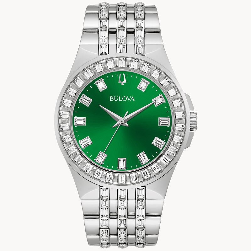Green Dial Stainless Steel Bracelet Crystal 96A253 Bulova