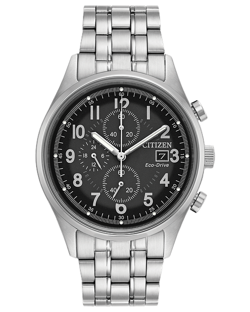Chandler - Men's Eco-Drive Silver Steel Chronograph Date Watch