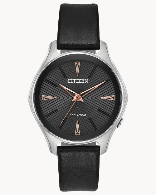 Modena Ladies Eco Drive EM0591 01E Black Leather Band Watch CITIZEN