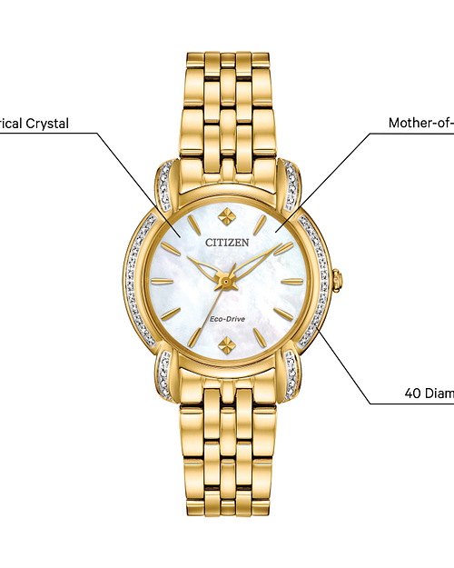 ★レア逆輸入★Citizen Women's Eco-Drive Jolie Ladies Watch Jolie - Ladies Eco-Drive EM0692-54D Gold Diamond Watch | CITIZEN