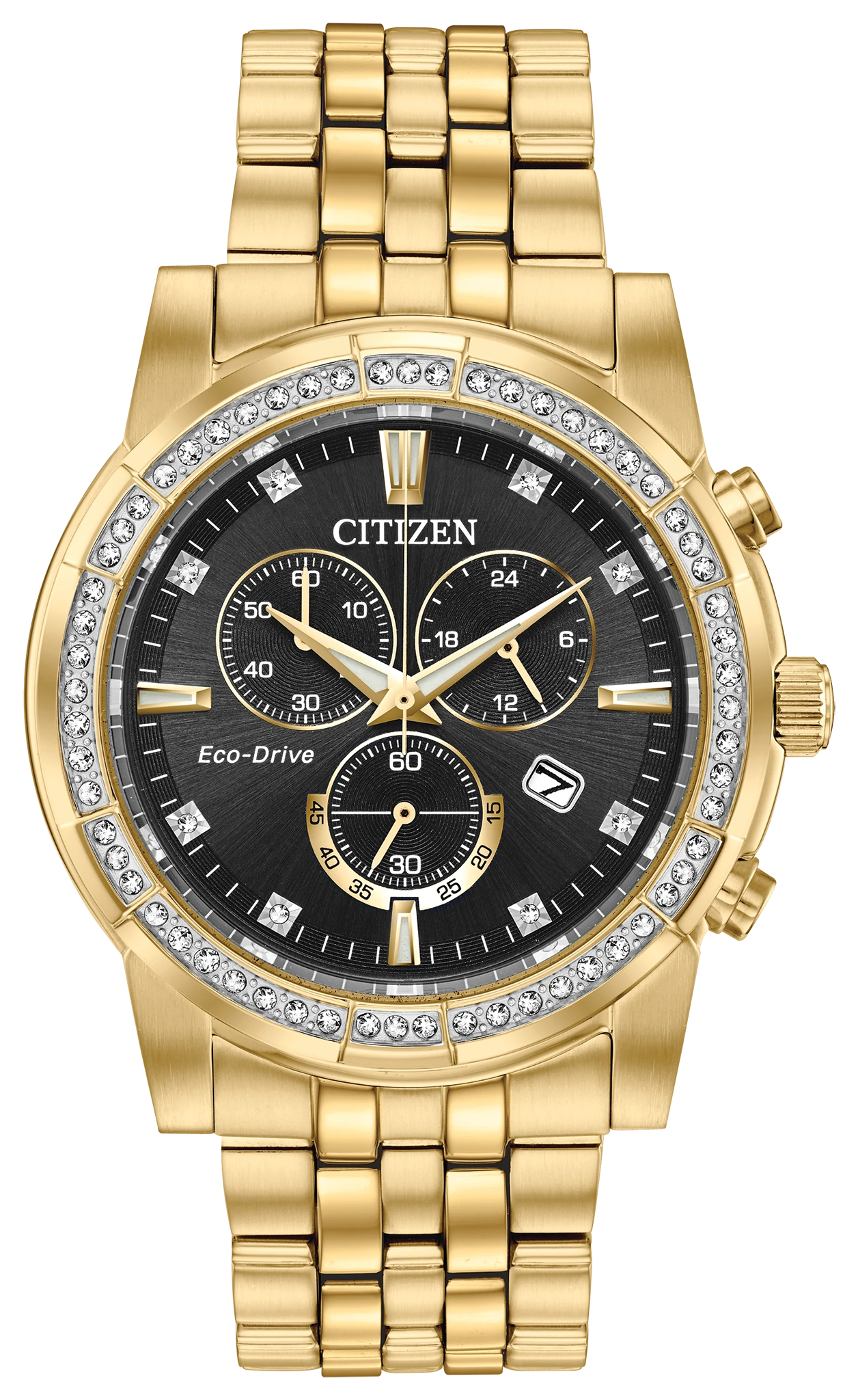 Crystal Black Dial Stainless Steel Bracelet AT2452-52E | CITIZEN
