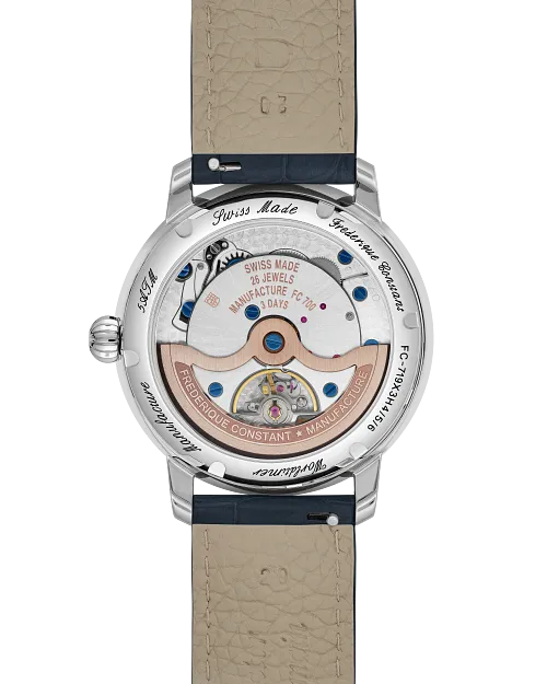 Caseback of 2026 FC-719 worldtimer showing automatic movement