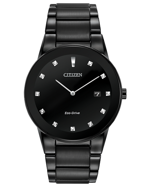 Axiom Men s Eco Drive AU1065 58G Black Steel Diamond Watch CITIZEN