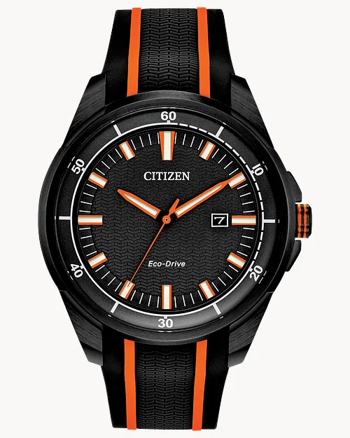 Citizen AR Eco Drive Black Dial Orange Stainless Steel Watch CITIZEN
