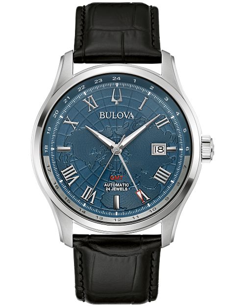 Blue Dial Leather Strap Wilton GMT 96B385 | Bulova
