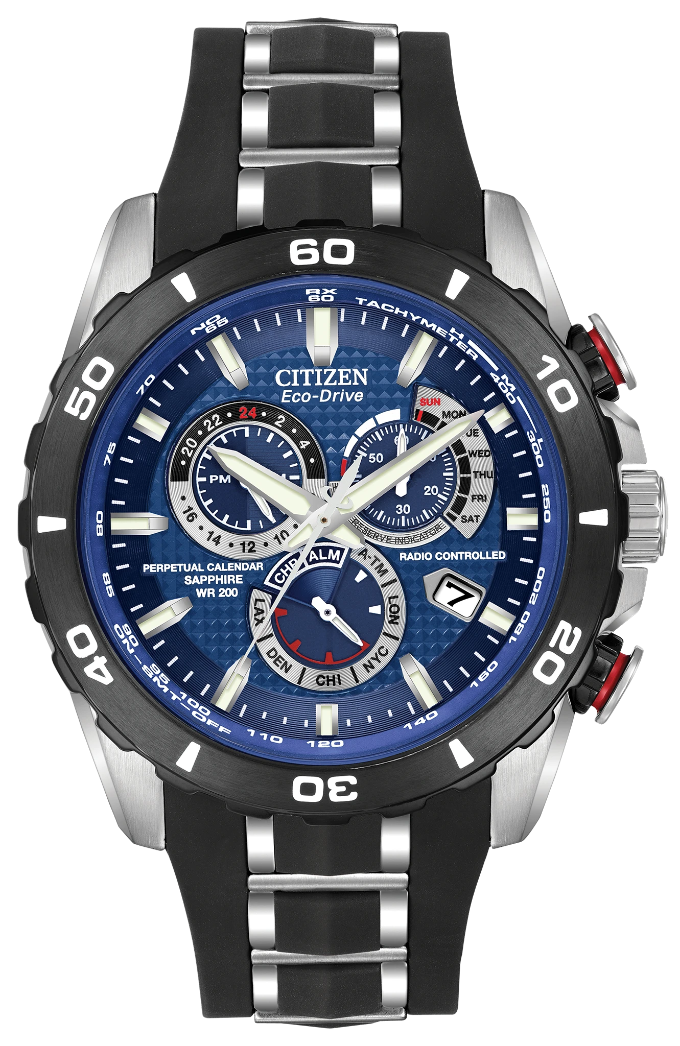 PCAT Blue Dial Stainless Steel & Polyurethane Combination Bracelet