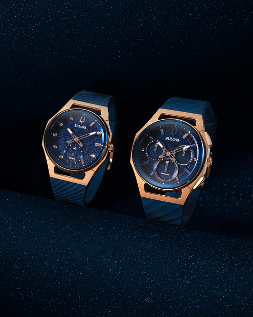 Blue Dial Leather Strap CURV 97P174 Bulova