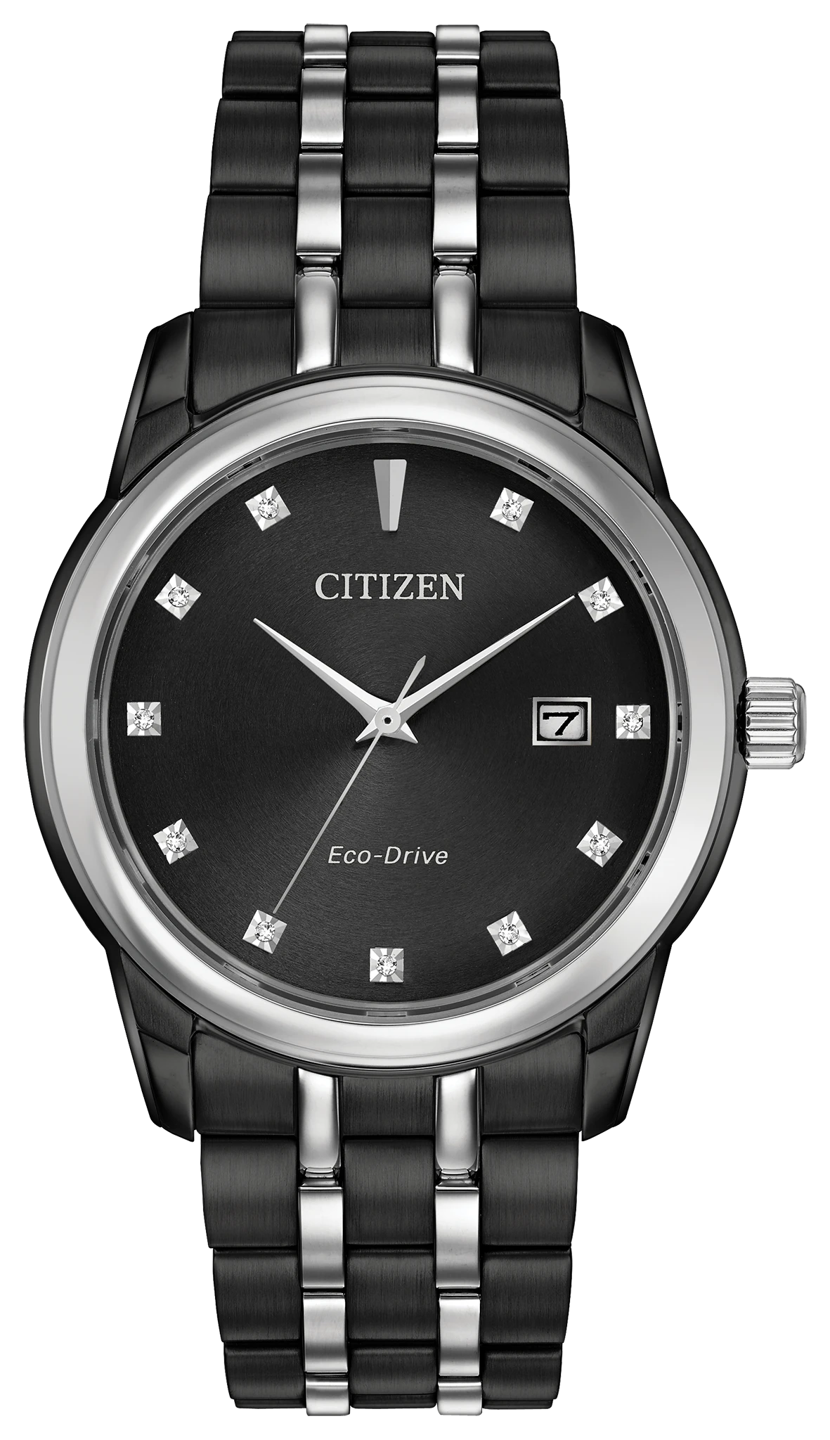 Corso - Men's Eco-Drive Black Two-Tone Silver Steel Date Watch