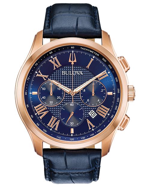 Bulova Men's 97B170 Classic Chronograph Blue Leather Watch