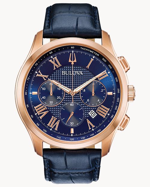 Bulova mens top watch leather band